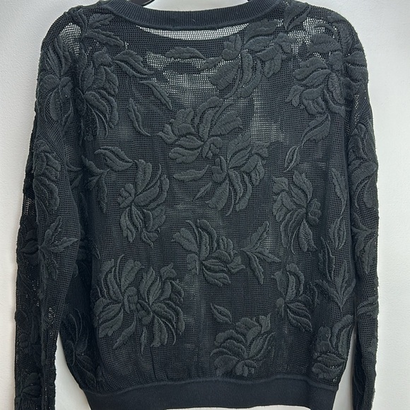 Bailey/44 Black Open Knit Floral Embroidered Top XS Oversized Mesh Goth - Picture 2 of 11